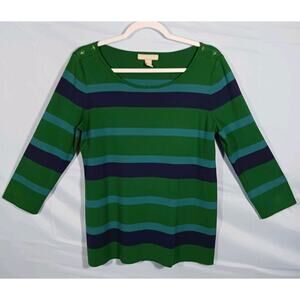 Banana Republic Women's Large Green Blue Striped 3/4 Sleeve Heavy Sweater